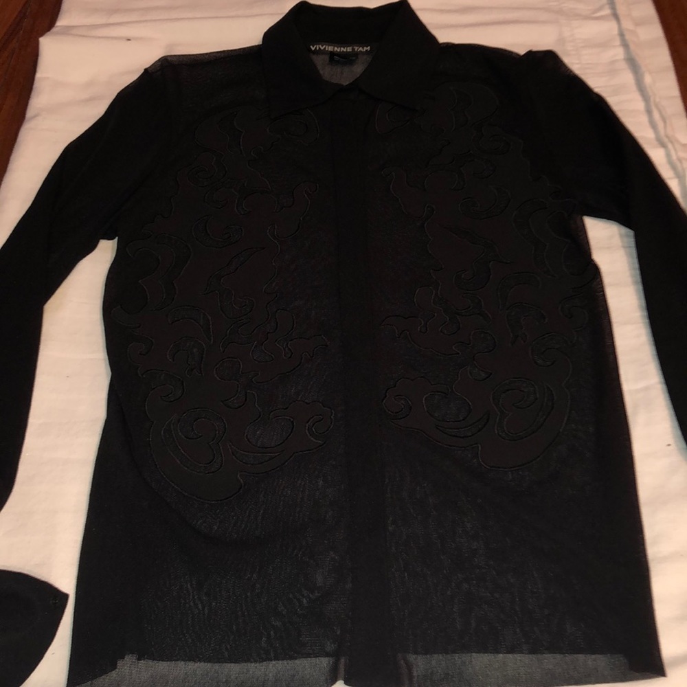 Vivienne Tam appliqué snap front blouse w cuff - 0